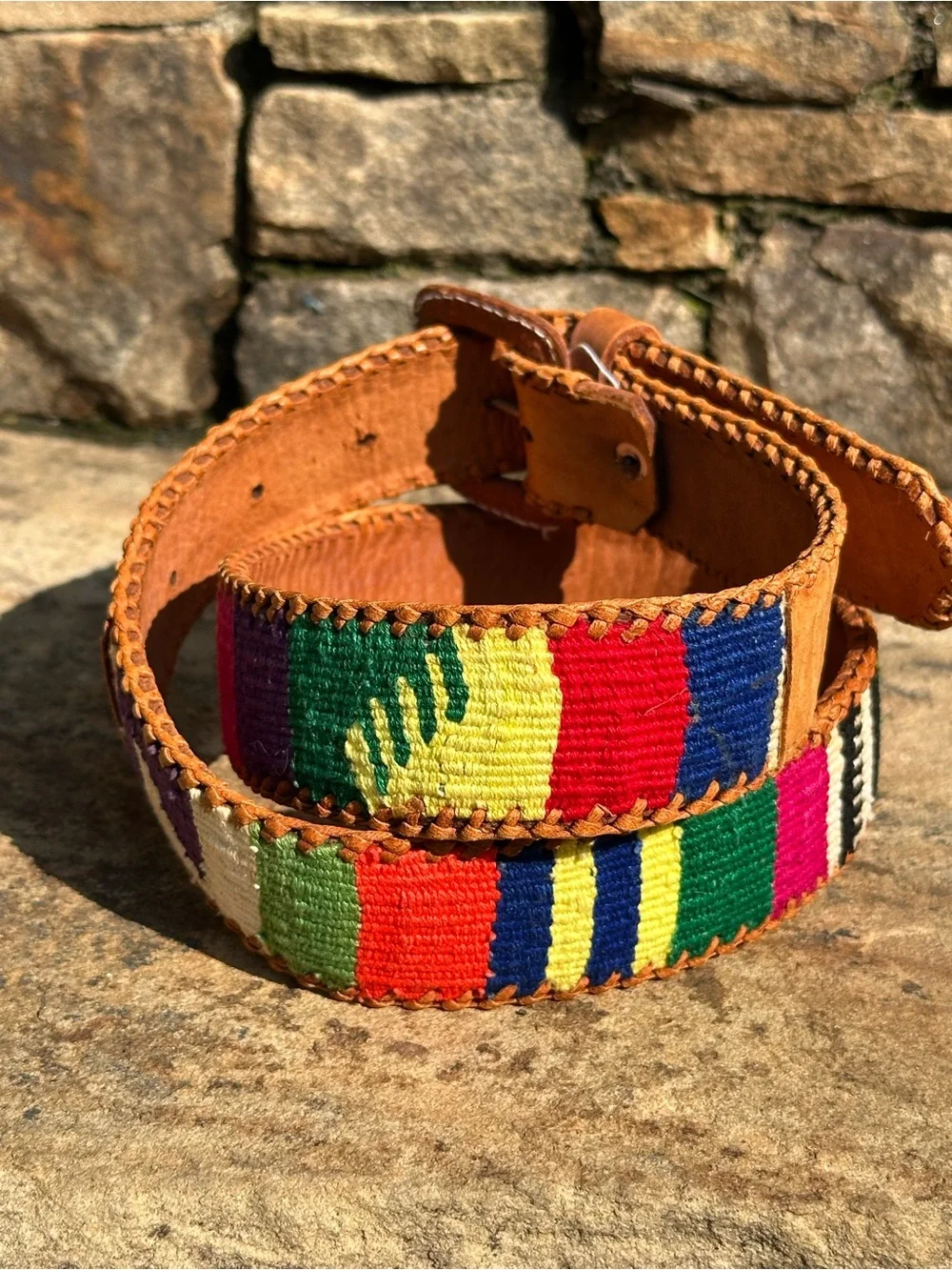 Guatemalan MultiColor Colorful Woven Leather Unisex Southwestern Belt Size 32